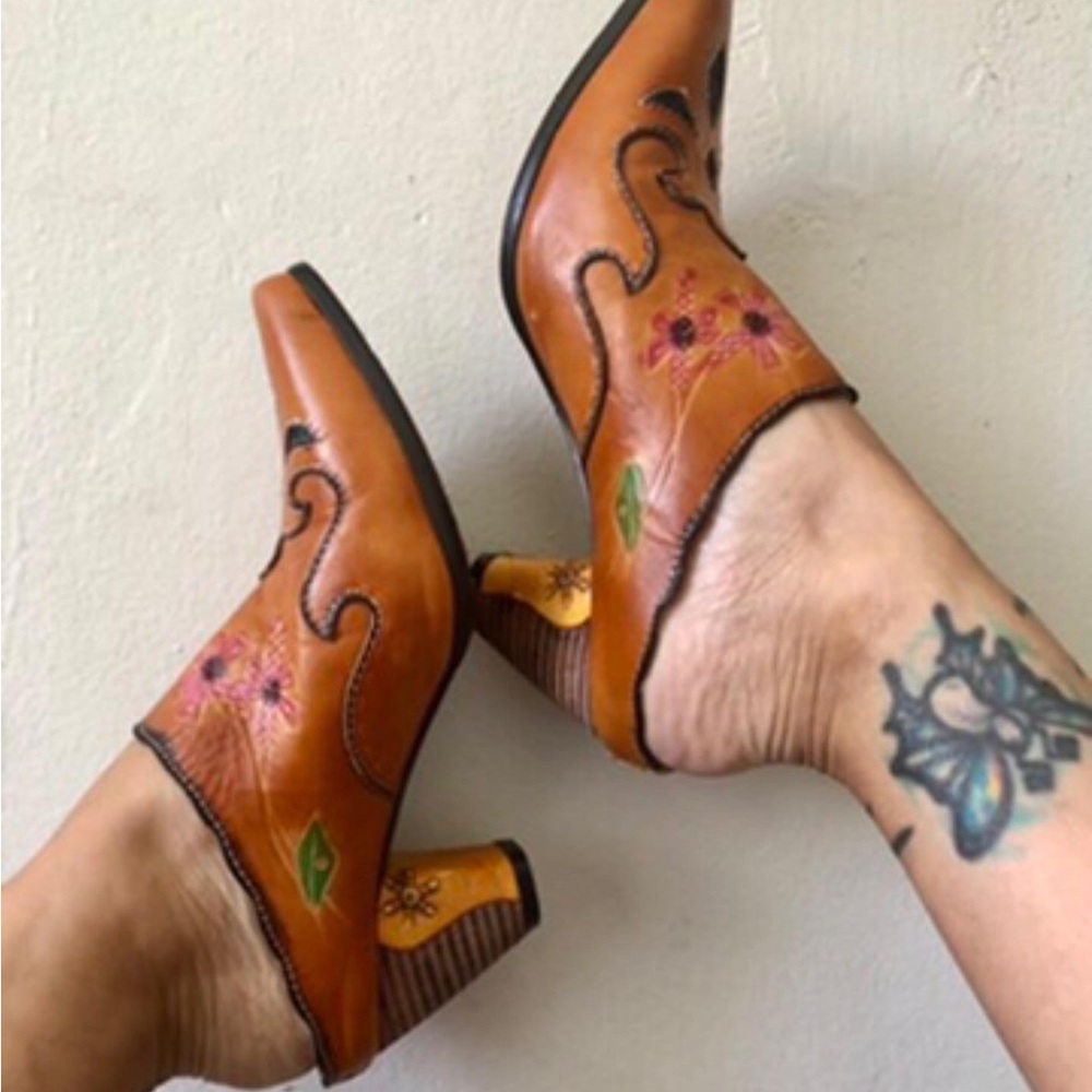 Vintage leather cowboy boot style clogs.